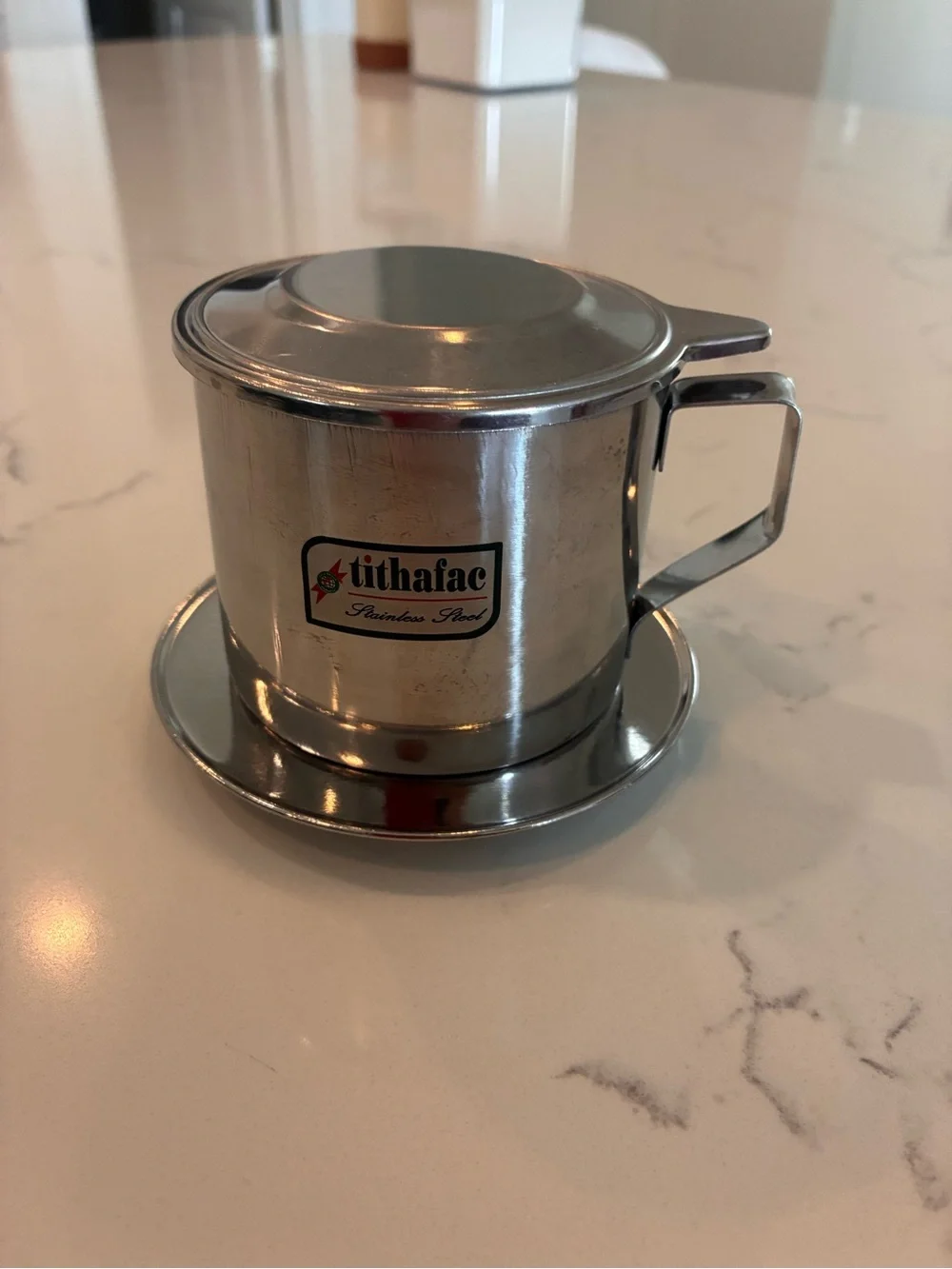 Stainless Steel Coffee Dripper with Lid and Saucer - Silver